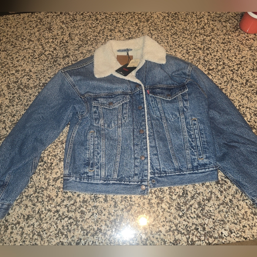 Levi's Blue Denim Jacket with White Sherpa Collar